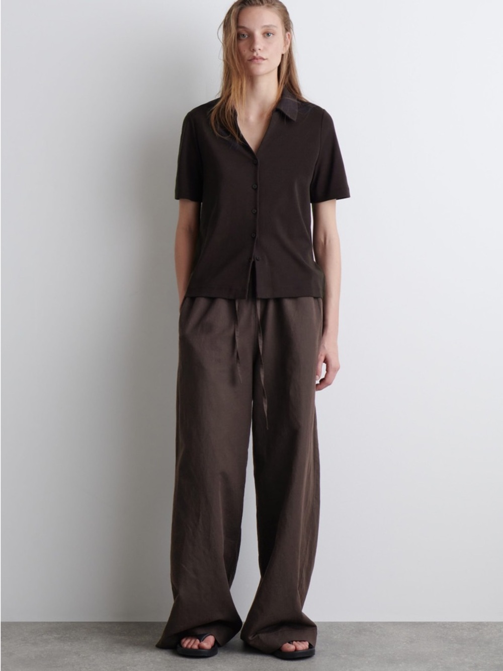COS Dark Brown COTTON-JERSEY RESORT SHIRT